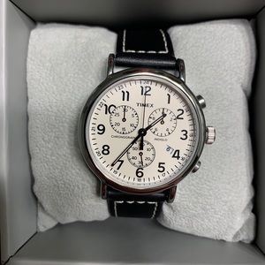 Timex Black Leather Chronograph Watch